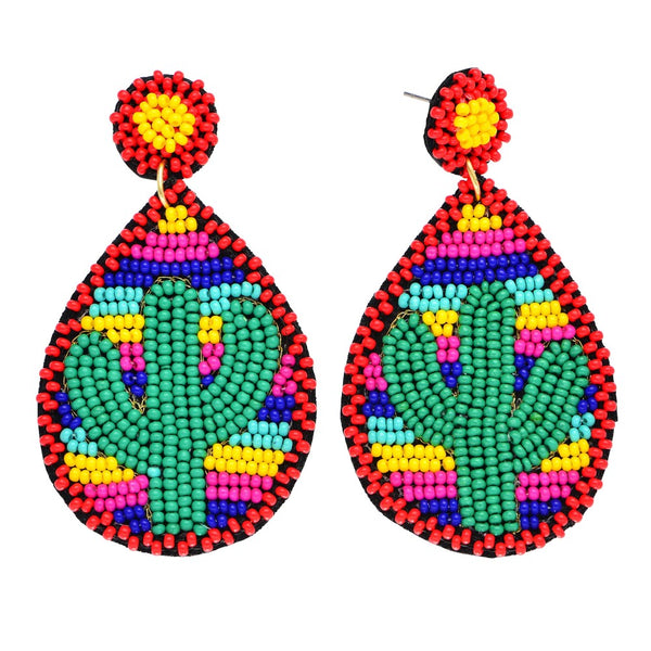 Serape Cactus Beaded Statement Earrings