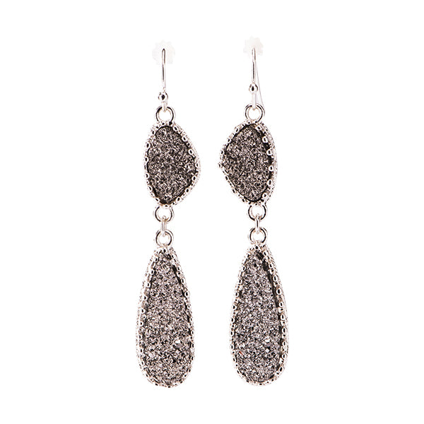 Harlow Silver Hematite Druzy Earrings
