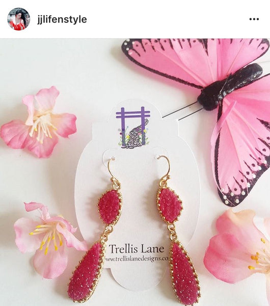 Harlow Fucshia Druzy Earrings