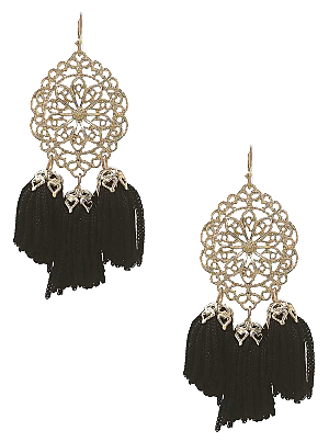 Adora Black Ornate Tassel Earrings