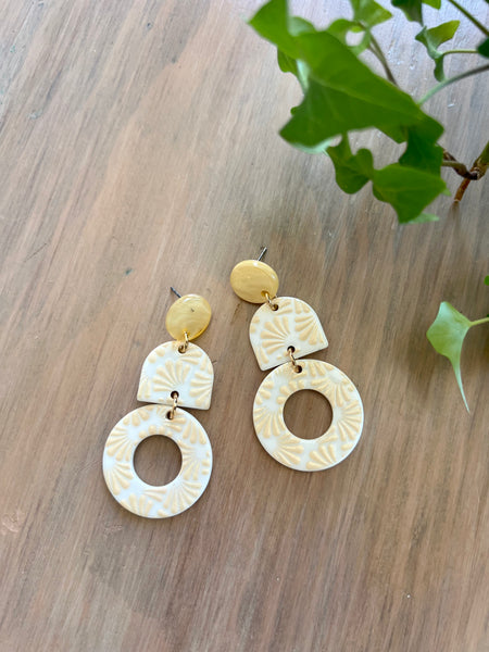 Living Life White and Gold Geo Resin Statement Earrings