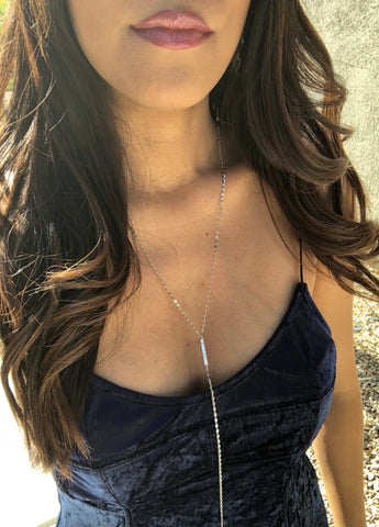Jenna Crystal Pave Metal Bar Y Necklace