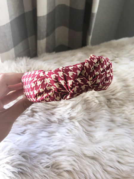 Grace Burgundy and Khaki Houndstooth Headband
