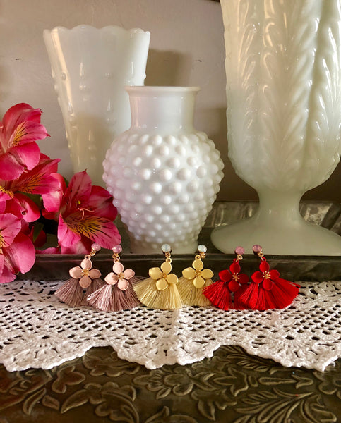 Shayne Thread Tassel Floral Earrings