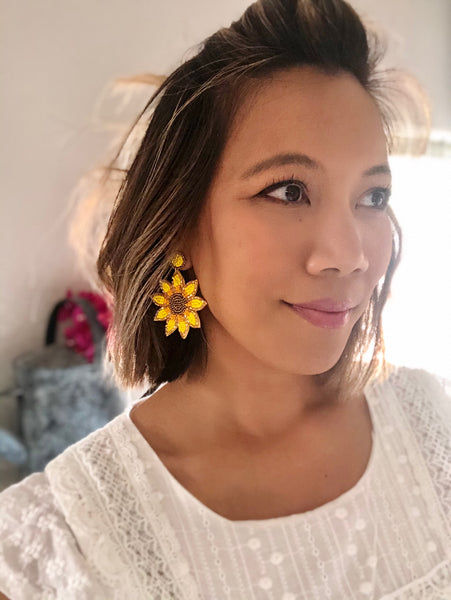 Pure Sunshine Sunflower Beaded Drop Earrings