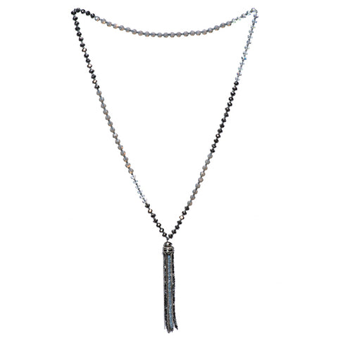 Saylor Silver Beaded Tassel Necklace