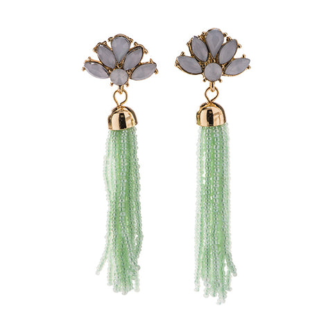 Lotus Floral Beaded Tassel Earrings - 6 colors!