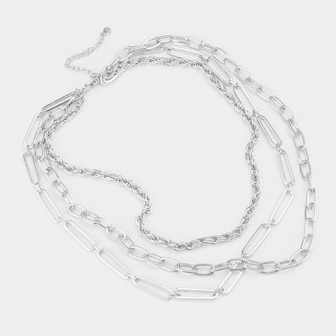 Beckham Triple Layered Metal Chains Necklace - Gold or Silver