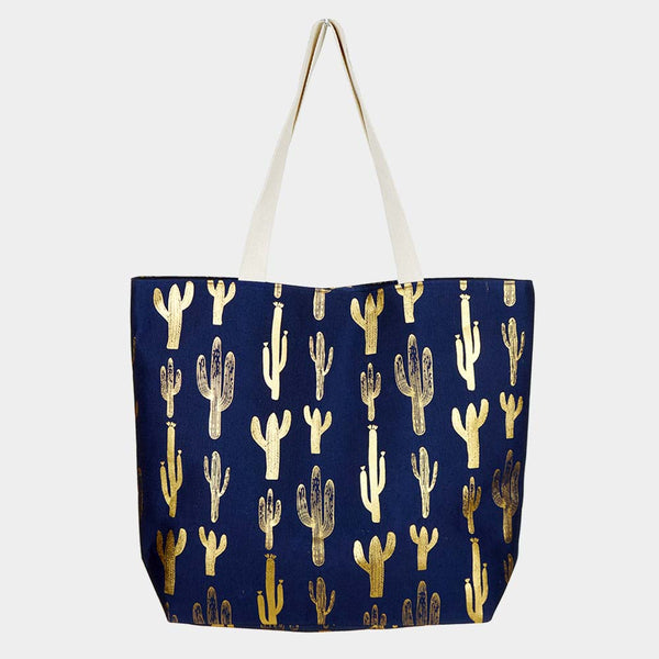 Sedona Cactus Canvas Foil Beach Tote and Matching Wristlet