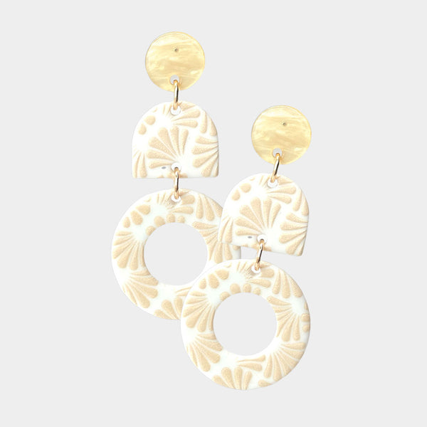 Living Life White and Gold Geo Resin Statement Earrings