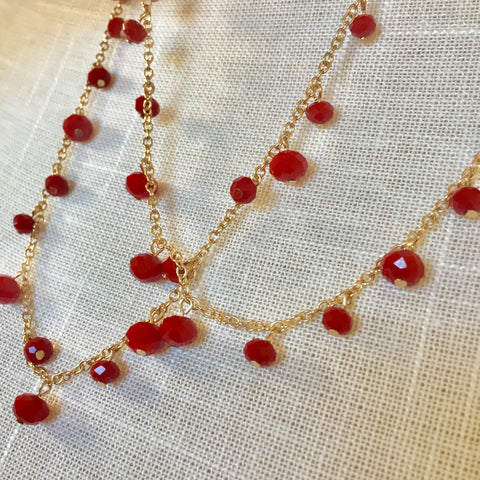 Lourdes Red Bead Classic Chain Necklace