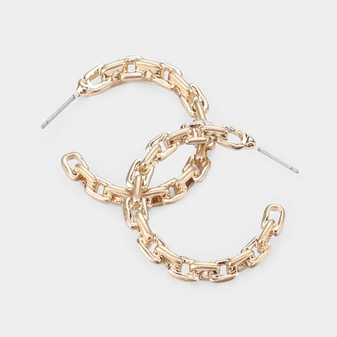 Mercer Metal Chain Link Half Hoop Earrings - Gold or Silver