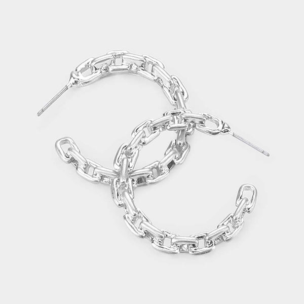 Mercer Metal Chain Link Half Hoop Earrings - Gold or Silver