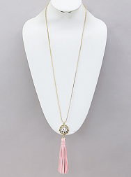 Natalie Long Suede Tassel and Crystal Necklace