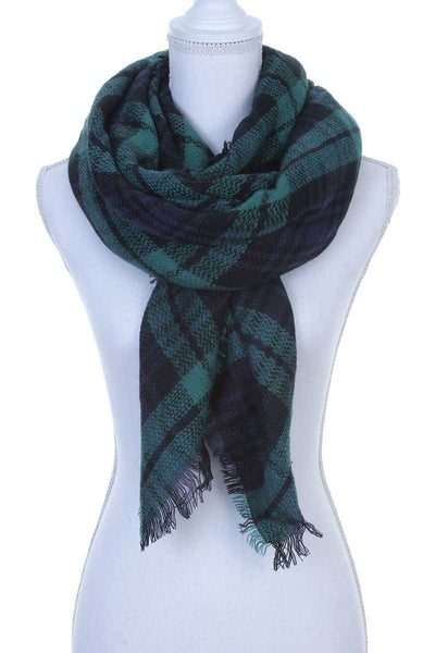 Crewe Hunter Green and Navy Blue Plaid Blanket Scarf