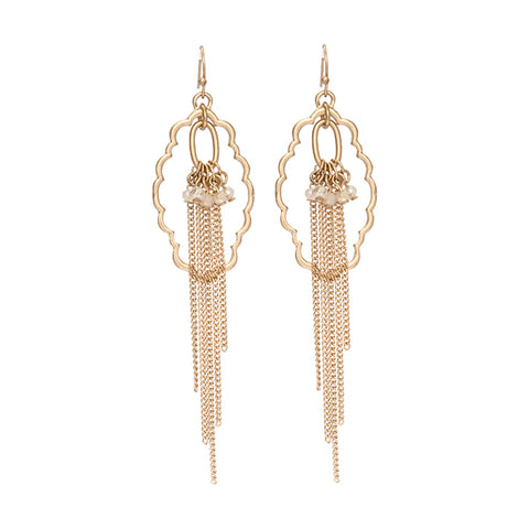 Joanna Cluster Bead Fringe Long Dangle Earrings