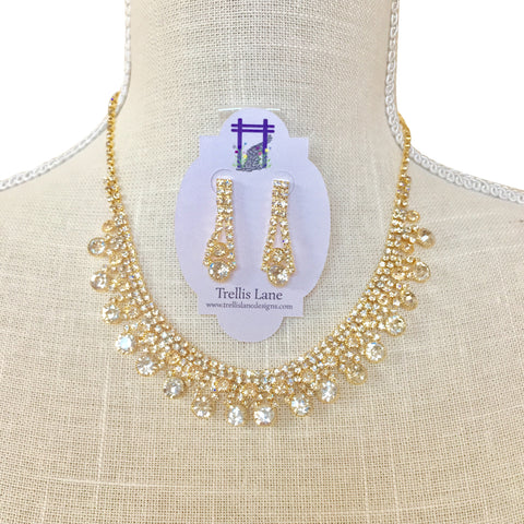 Gemma Crystal Bridal Necklace Set - Silver or Gold
