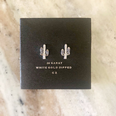 Mesa White Gold Dipped Cactus Stud Earrings