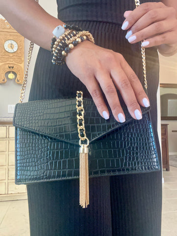 Scottsdale Black Croc Vegan Leather Clutch Crossbody Bag