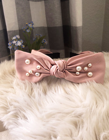 Bobbi Pink Pearl Encrusted Bow Fabric Headband