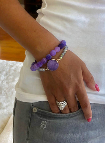 Markie Purple Druzy Beaded Bracelet