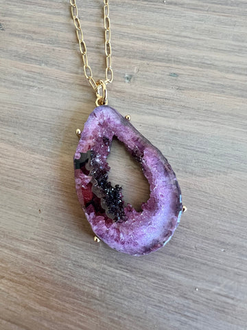 Wanderlust Raw Agate Druzy Long Necklace - 2 colors