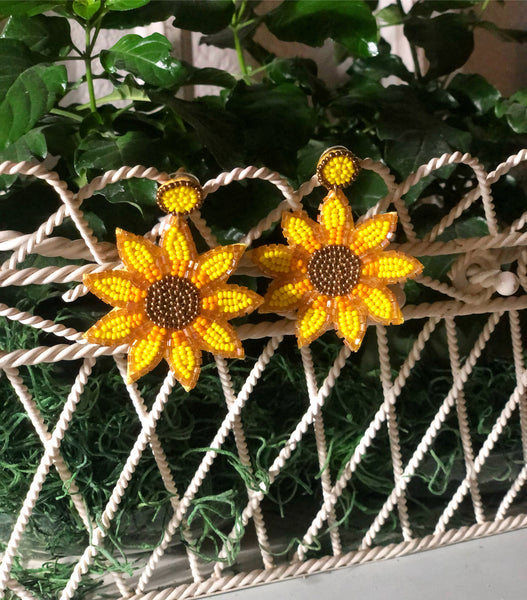 Pure Sunshine Sunflower Beaded Drop Earrings