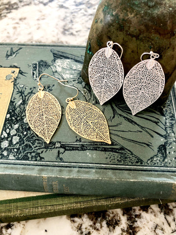 Changing Seasons Leaf Dangle Earrings - silver
