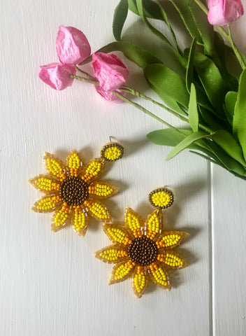 Pure Sunshine Sunflower Beaded Drop Earrings