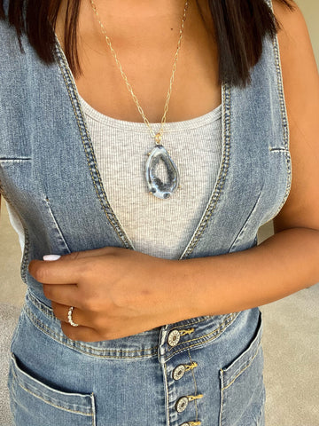 Wanderlust Raw Agate Druzy Long Necklace - 2 colors