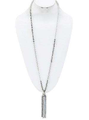 Saylor Silver Beaded Tassel Necklace